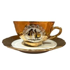 Rare Handarbeit Bavaria Tea Cup Set German  Porcelain & 24 Karat GOLD